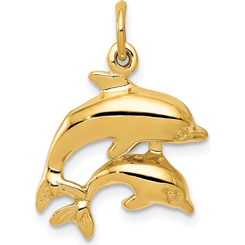 10K Yellow Gold Dolphin Charm Pendant - 22mm x 17mm Solid Gold Design