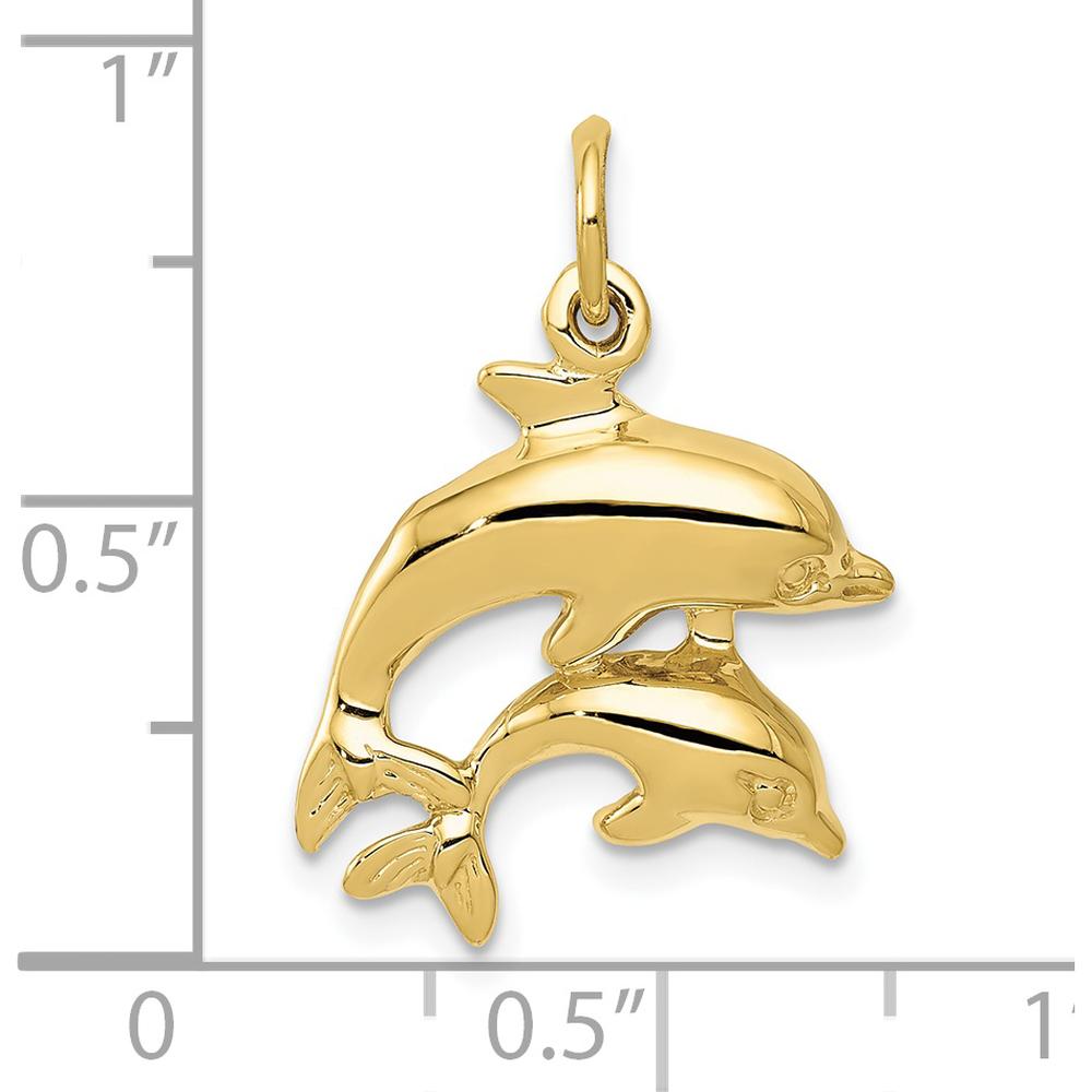 10K Yellow Gold Dolphin Charm Pendant - 22mm x 17mm Solid Gold Design