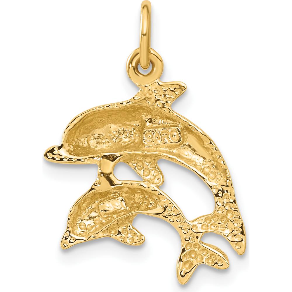 10K Yellow Gold Dolphin Charm Pendant - 22mm x 17mm Solid Gold Design
