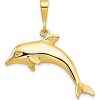 10K Yellow Gold Dolphin Charm Pendant - 23mm Length, 29mm Width