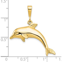 10K Yellow Gold Dolphin Charm Pendant - 23mm Length, 29mm Width