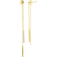 10K Yellow Gold Double-Chain Drop Earrings with Channel-Set Round Diamonds - 0.12 Carat Total Diamond Weight