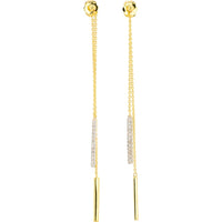 10K Yellow Gold Double-Chain Drop Earrings with Channel-Set Round Diamonds - 0.12 Carat Total Diamond Weight