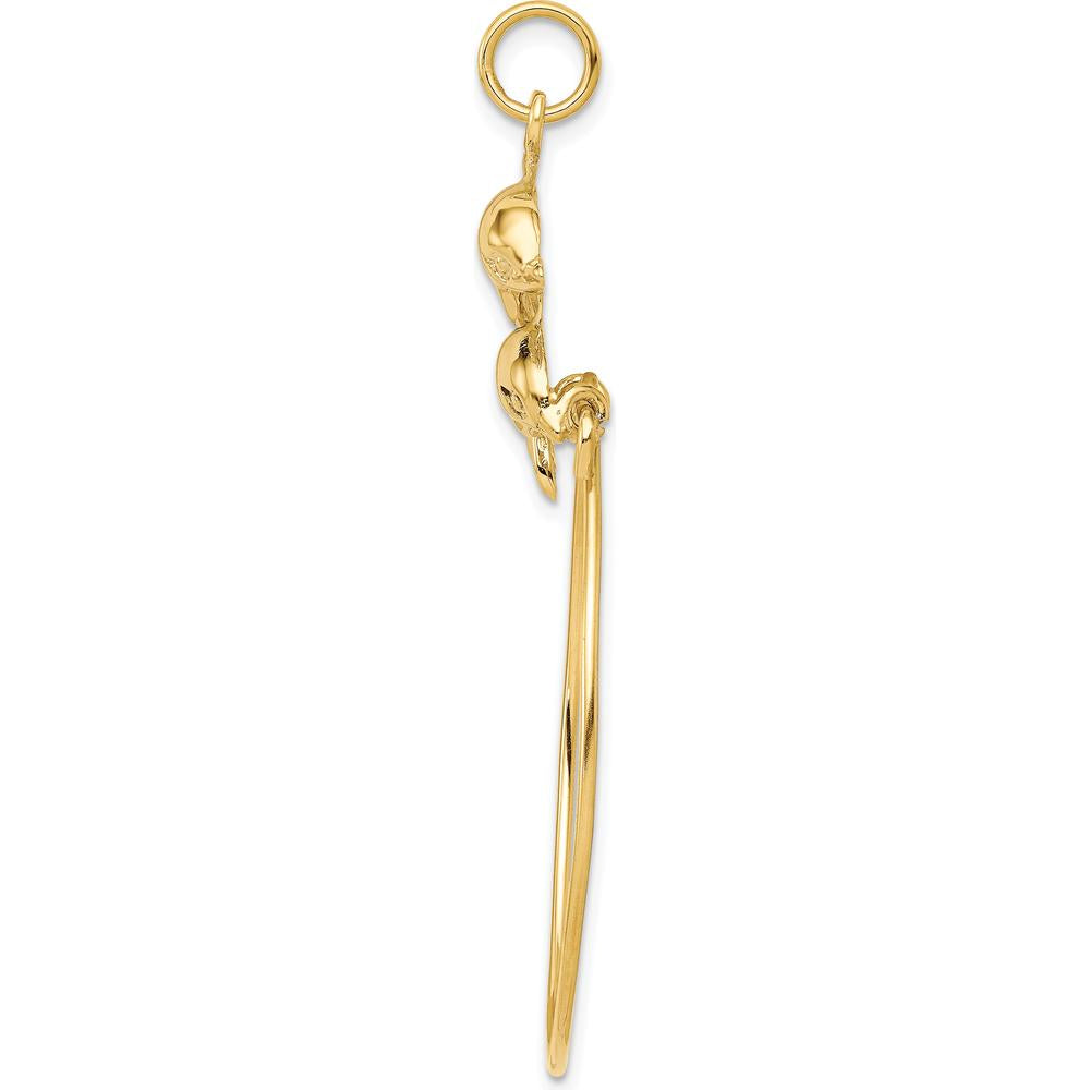 10K Yellow Gold Double Dolphin Charm Holder Pendant - 45mm Length