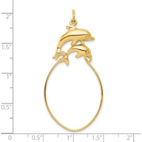 10K Yellow Gold Double Dolphin Charm Holder Pendant - 45mm Length