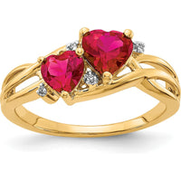 10K Yellow Gold Double Heart Lab Created Ruby and Round Diamond Ring - 1.636 Carat Total Ruby Weight by 0