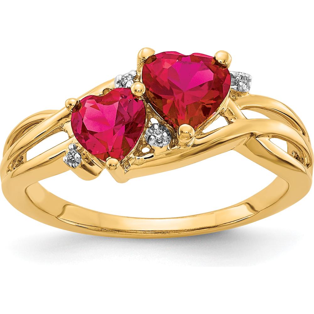 10K Yellow Gold Double Heart Lab Created Ruby and Round Diamond Ring - 1.636 Carat Total Ruby Weight by 0