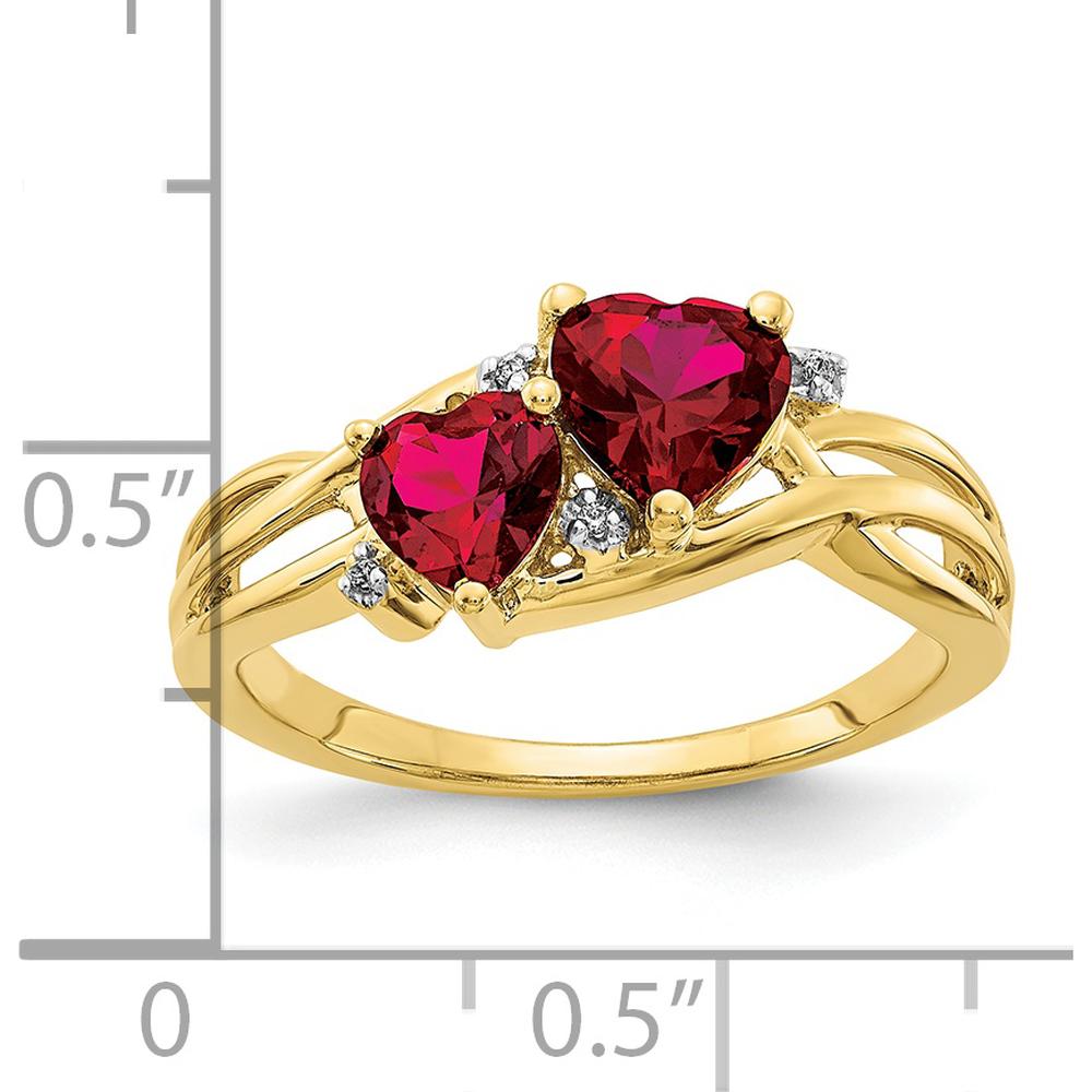 10K Yellow Gold Double Heart Lab Created Ruby and Round Diamond Ring - 1.636 Carat Total Ruby Weight by 0