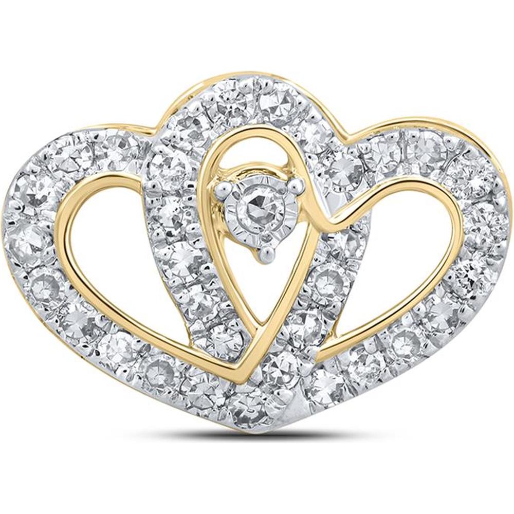 10K Yellow Gold Double Heart Pendant with Pave-Set Round Diamonds - 1/4 Carat Total Weight