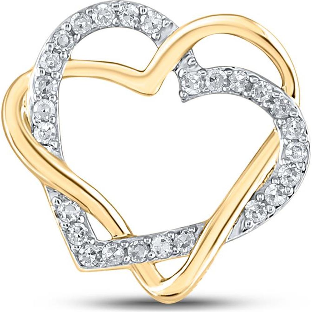 10K Yellow Gold Double Heart Pendant with Prong-Set Round Diamonds - 0.25 Carat Total Diamond Weight
