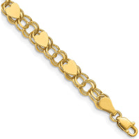 10K Yellow Gold Double Link Charm Bracelet with Heart Motifs - 8"