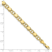 10K Yellow Gold Double Link Charm Bracelet with Heart Motifs - 8"