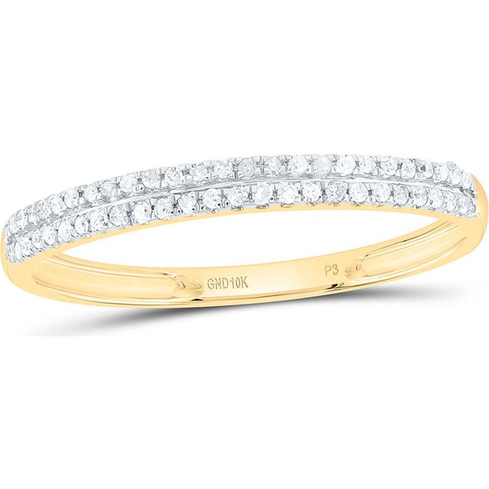 10K Yellow Gold Double Row Band with Prong-Set Round Diamonds - 1/6 Carat Total Diamond Weight