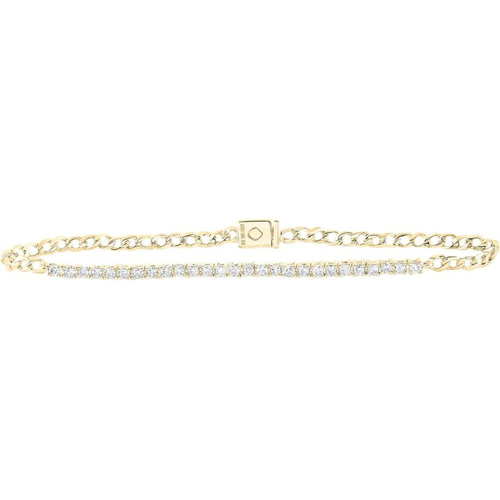 10K Yellow Gold Double Strand Curb and Prong-Set Round Diamond Bracelet - 0.75 Carat Total Diamond Weight