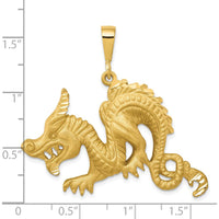 10K Yellow Gold Dragon Pendant - Polished Finish, 35mm Length, 40mm Width