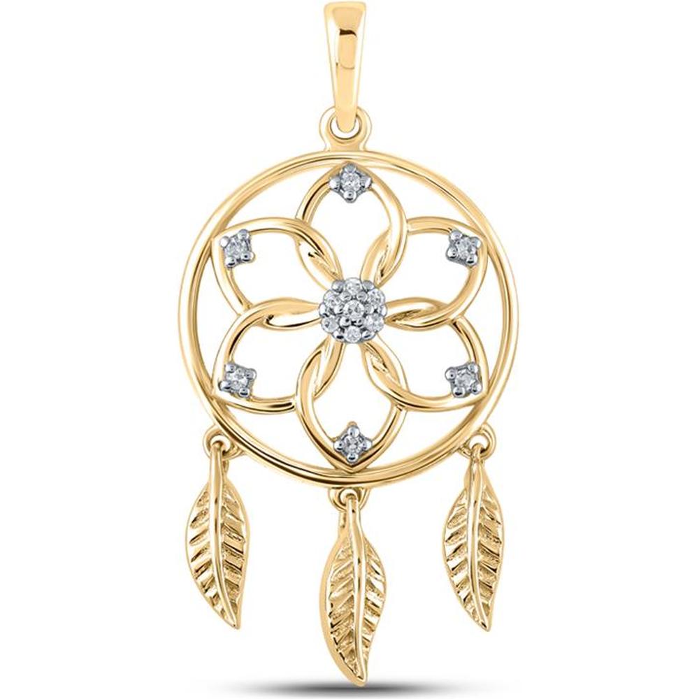 10K Yellow Gold Dream Catcher Pendant with Prong-Set Round Diamonds - 1/20 Carat Total Diamond Weight