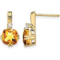 10K Yellow Gold Drop Earrings with 1.25 Carat Cushion Cut Citrine and Round Diamonds by Monteluci Fine Jewelry