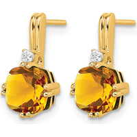 10K Yellow Gold Drop Earrings with 1.25 Carat Cushion Cut Citrine and Round Diamonds by Monteluci Fine Jewelry