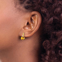 10K Yellow Gold Drop Earrings with 1.25 Carat Cushion Cut Citrine and Round Diamonds by Monteluci Fine Jewelry