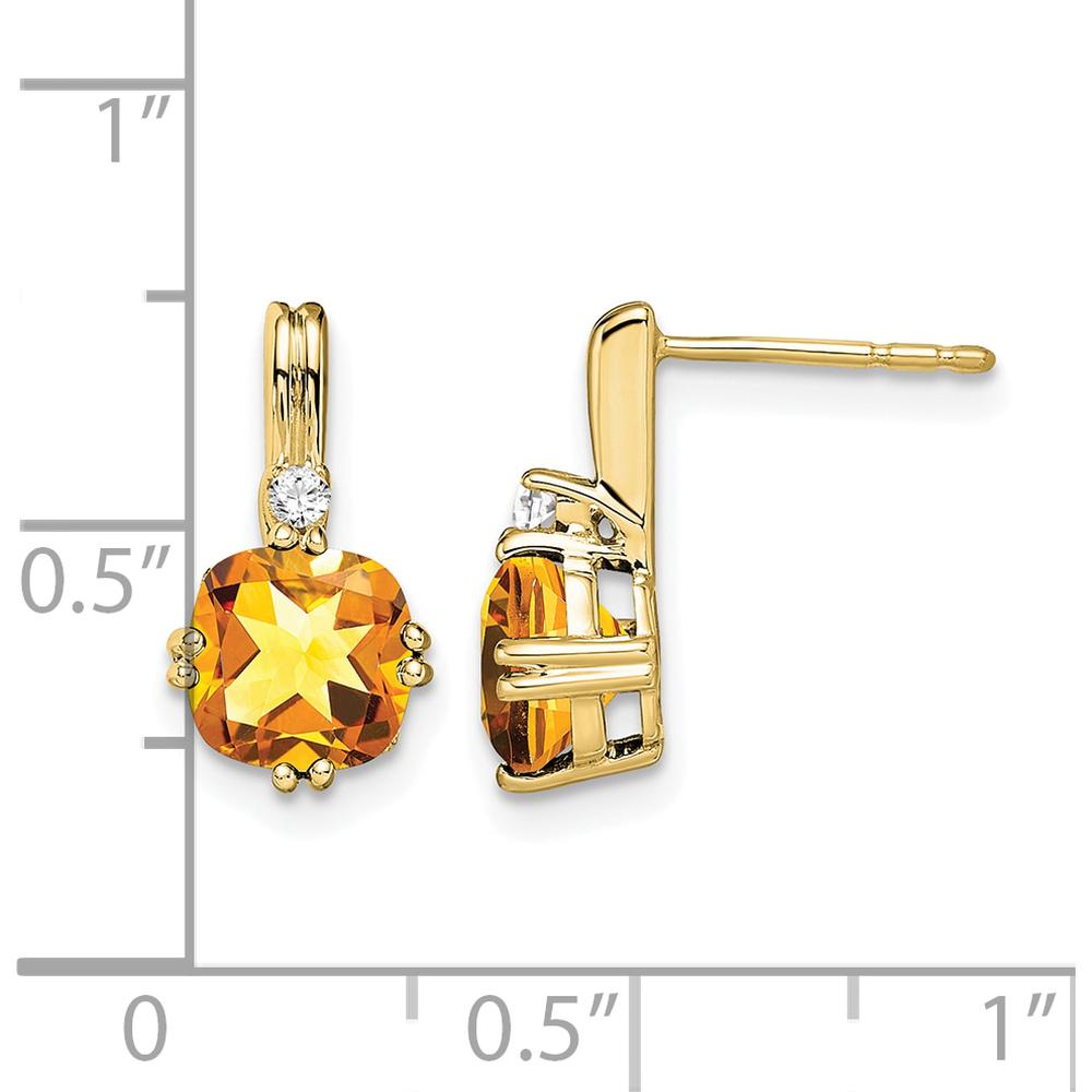 10K Yellow Gold Drop Earrings with 1.25 Carat Cushion Cut Citrine and Round Diamonds by Monteluci Fine Jewelry