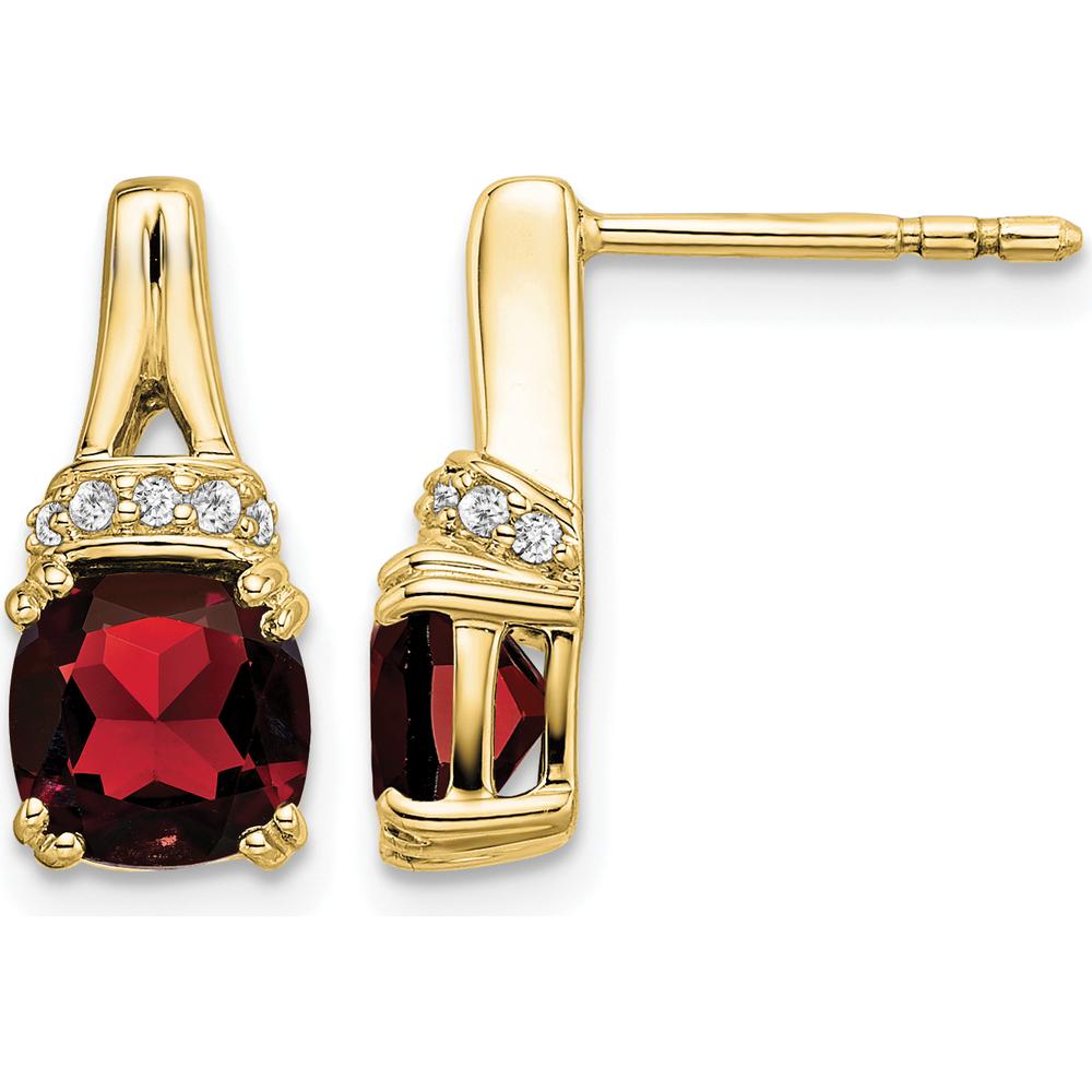 10K Yellow Gold Drop Earrings with Cushion Cut Garnet and Round Diamonds - 1.25 Carat Total Garnet Weight, 0.05 Carat Total Diamond Weight by Monteluci Fine Jewelry