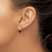 10K Yellow Gold Drop Earrings with Cushion Cut Garnet and Round Diamonds - 1.25 Carat Total Garnet Weight, 0.05 Carat Total Diamond Weight by Monteluci Fine Jewelry