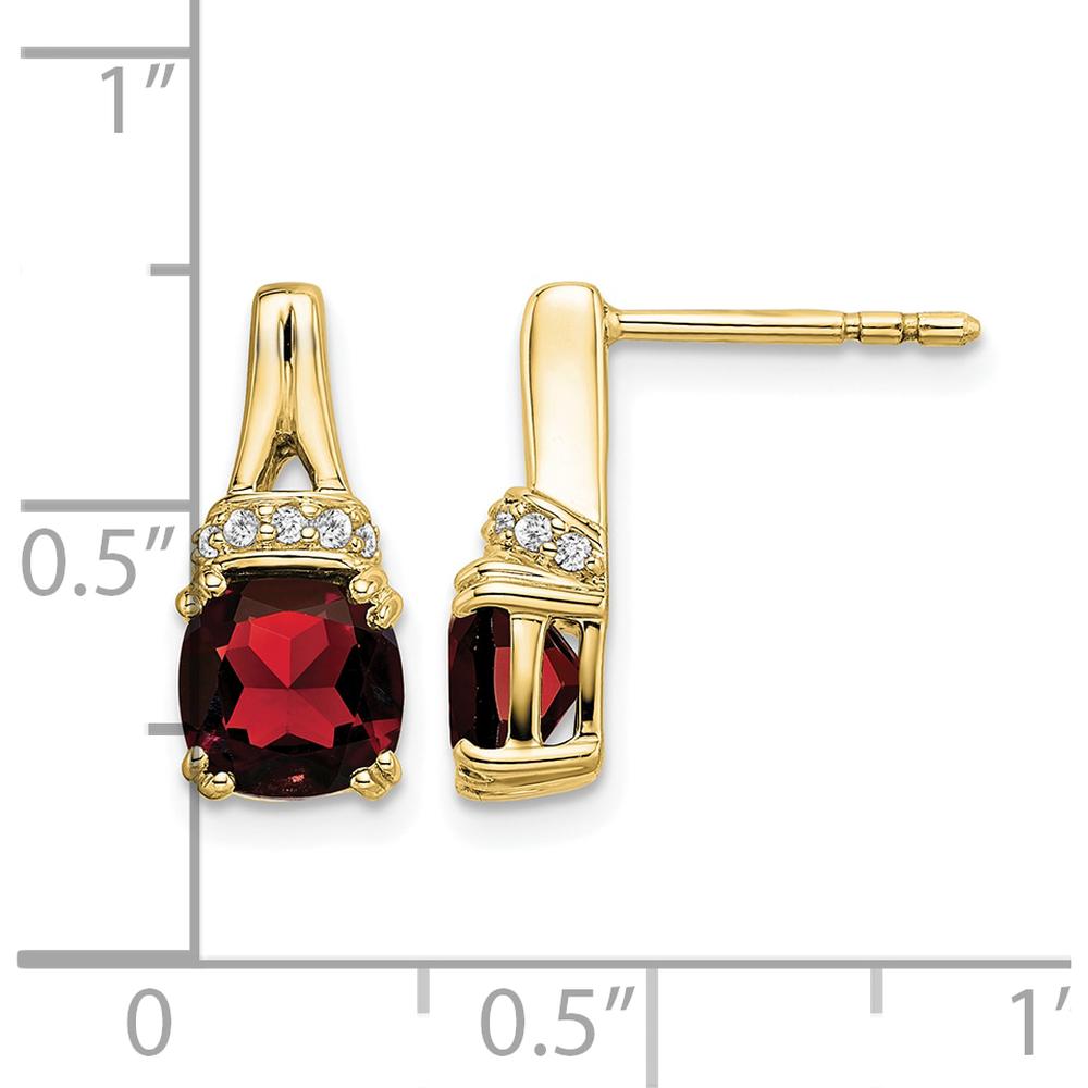 10K Yellow Gold Drop Earrings with Cushion Cut Garnet and Round Diamonds - 1.25 Carat Total Garnet Weight, 0.05 Carat Total Diamond Weight by Monteluci Fine Jewelry
