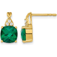 10K Yellow Gold Drop Earrings with Cushion Cut Lab Created Emerald and Round Diamonds - 1.68 Carat Total Emerald Weight by Oro Pregiato