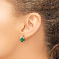 10K Yellow Gold Drop Earrings with Cushion Cut Lab Created Emerald and Round Diamonds - 1.68 Carat Total Emerald Weight by Oro Pregiato