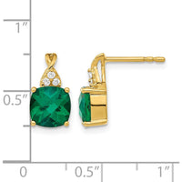 10K Yellow Gold Drop Earrings with Cushion Cut Lab Created Emerald and Round Diamonds - 1.68 Carat Total Emerald Weight by Oro Pregiato