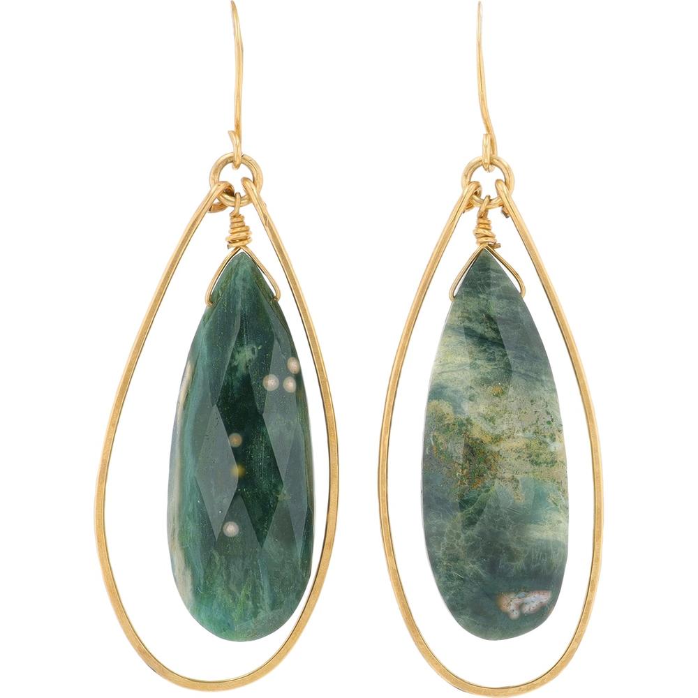 10K Yellow Gold Drop Earrings with Faceted Green Onyx Teardrops - Total Gem Weight 2.0 Carat