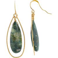 10K Yellow Gold Drop Earrings with Faceted Green Onyx Teardrops - Total Gem Weight 2.0 Carat