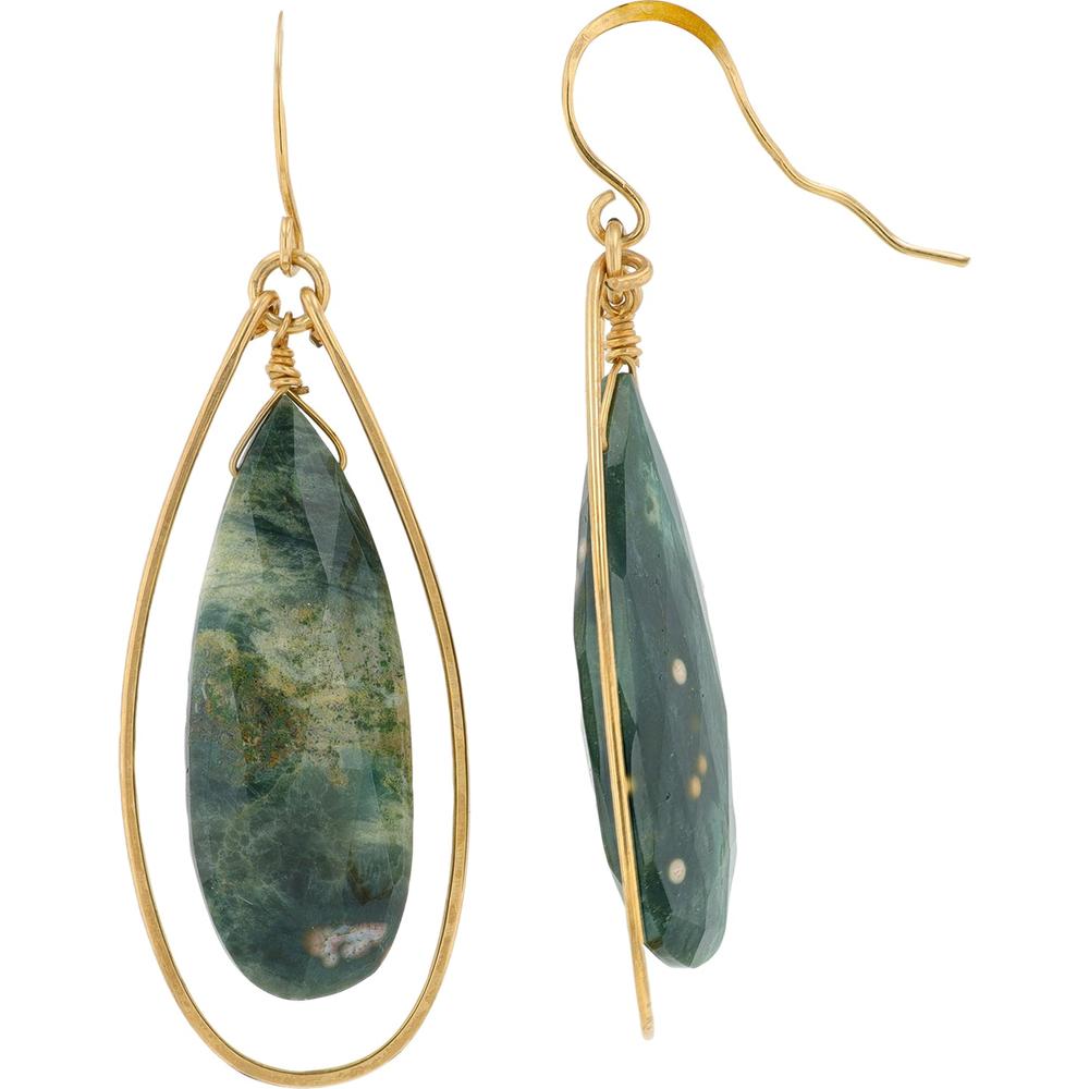 10K Yellow Gold Drop Earrings with Faceted Green Onyx Teardrops - Total Gem Weight 2.0 Carat