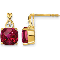 10K Yellow Gold Drop Earrings with Lab-Created Cushion Cut Rubies and Diamond Accents - 1.94 Carat Total Ruby Weight by Oro Pregiato