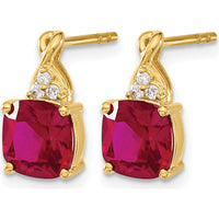 10K Yellow Gold Drop Earrings with Lab-Created Cushion Cut Rubies and Diamond Accents - 1.94 Carat Total Ruby Weight by Oro Pregiato