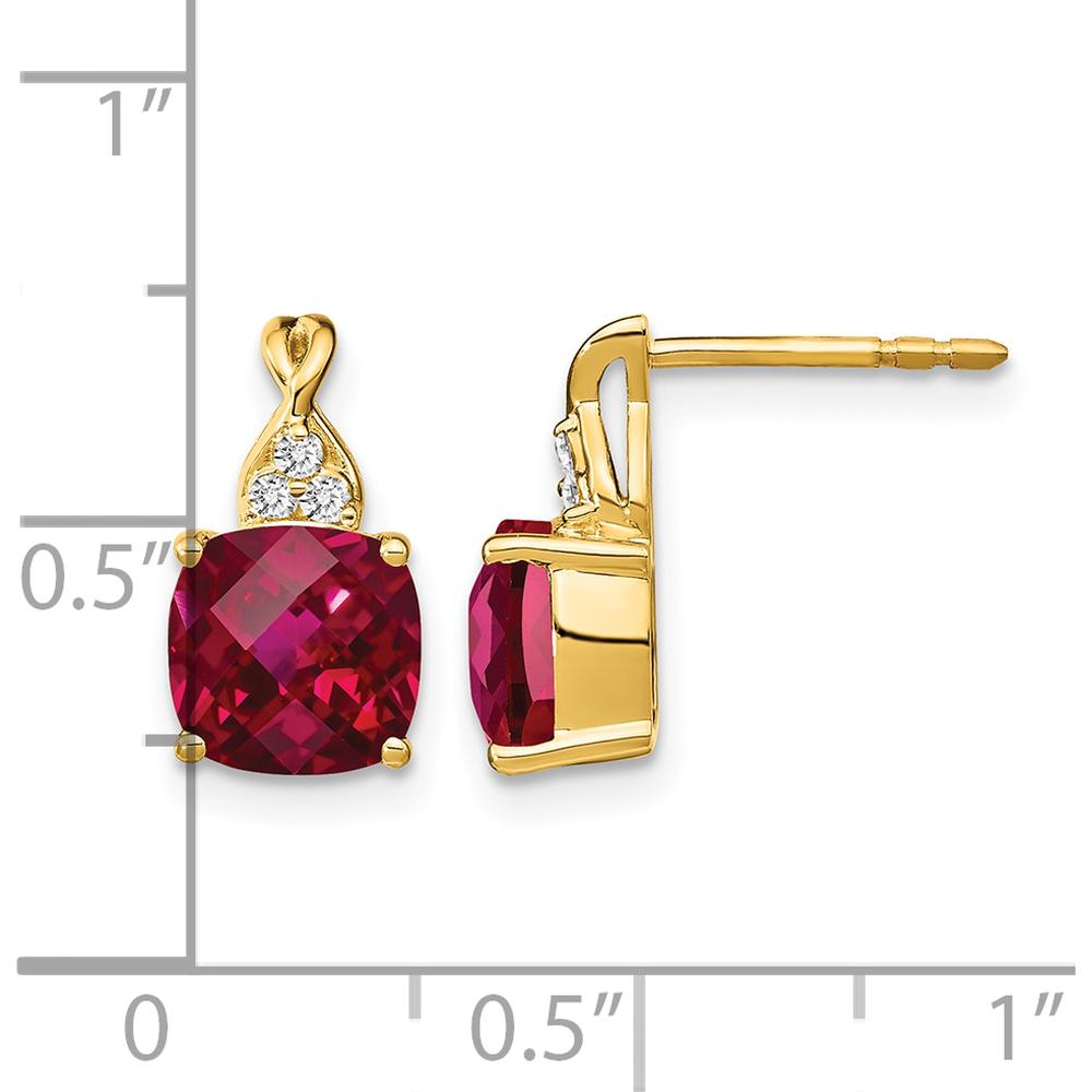 10K Yellow Gold Drop Earrings with Lab-Created Cushion Cut Rubies and Diamond Accents - 1.94 Carat Total Ruby Weight by Oro Pregiato