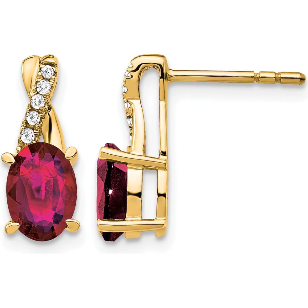 10K Yellow Gold Drop Earrings with Lab-Created Ruby and Round Diamonds - 0.75 Carat Total Ruby Weight, 0.06 Carat Total Diamond Weight by Oro Pregiato
