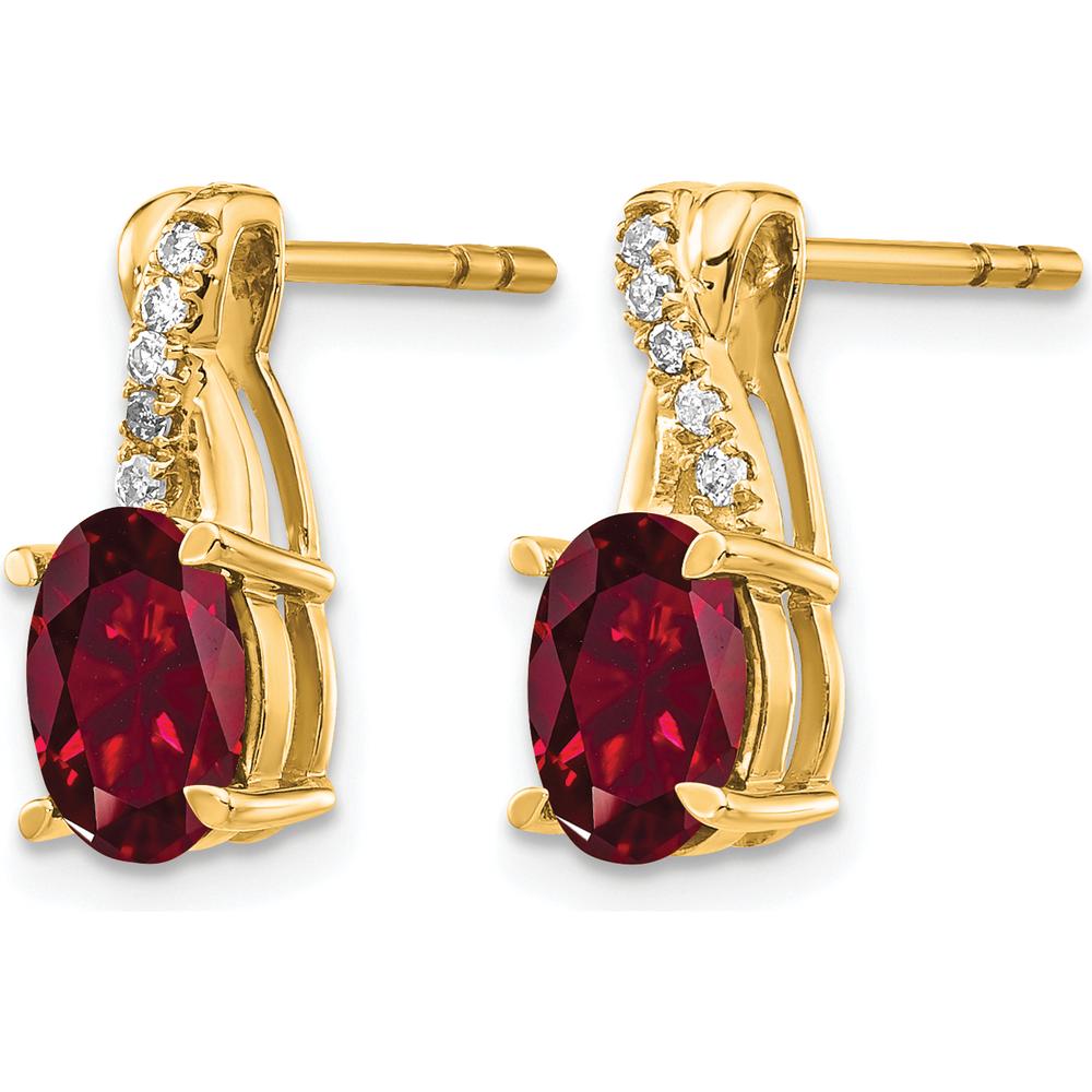 10K Yellow Gold Drop Earrings with Lab-Created Ruby and Round Diamonds - 0.75 Carat Total Ruby Weight, 0.06 Carat Total Diamond Weight by Oro Pregiato