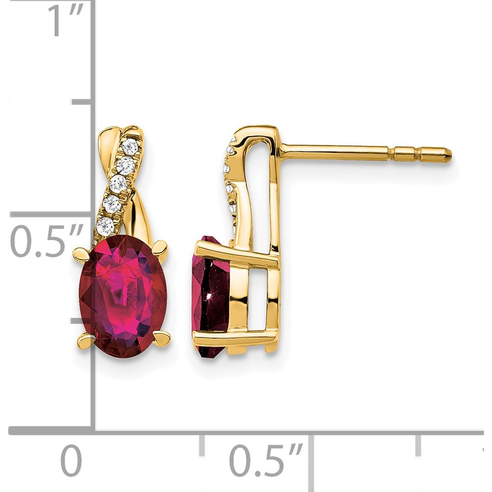 10K Yellow Gold Drop Earrings with Lab-Created Ruby and Round Diamonds - 0.75 Carat Total Ruby Weight, 0.06 Carat Total Diamond Weight by Oro Pregiato