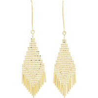 10K Yellow Gold Drop Earrings with Open Mesh Body and Polished Fringe Tassels