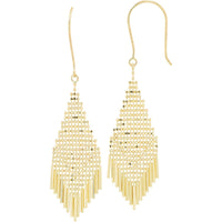 10K Yellow Gold Drop Earrings with Open Mesh Body and Polished Fringe Tassels