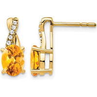 10K Yellow Gold Drop Earrings with Oval Citrine and Round Diamonds - 1.5 Carat Total Gem Weight by Oro Pregiato