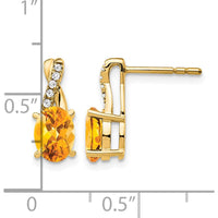 10K Yellow Gold Drop Earrings with Oval Citrine and Round Diamonds - 1.5 Carat Total Gem Weight by Oro Pregiato
