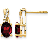 10K Yellow Gold Drop Earrings with Oval Garnet and Round Diamonds - 0.75 Carat Total Garnet Weight, 0.06 Carat Total Diamond Weight by Oro Pregiato