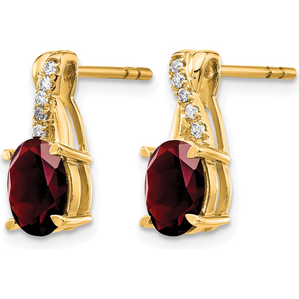 10K Yellow Gold Drop Earrings with Oval Garnet and Round Diamonds - 0.75 Carat Total Garnet Weight, 0.06 Carat Total Diamond Weight by Oro Pregiato