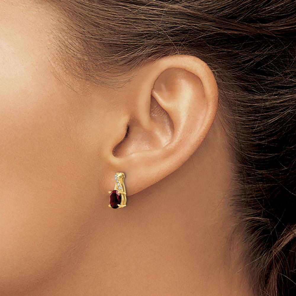 10K Yellow Gold Drop Earrings with Oval Garnet and Round Diamonds - 0.75 Carat Total Garnet Weight, 0.06 Carat Total Diamond Weight by Oro Pregiato