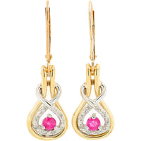 10K Yellow Gold Drop Earrings with Oval Rubies and Diamond Halo Accents - 0.28 Carat Total Ruby Weight & 0.09 Carat Total Diamond Weight