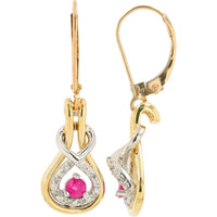10K Yellow Gold Drop Earrings with Oval Rubies and Diamond Halo Accents - 0.28 Carat Total Ruby Weight & 0.09 Carat Total Diamond Weight