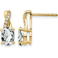 10K Yellow Gold Drop Earrings with Oval White Topaz and Round Diamond Accents - 0.75 Carat Total Weight by Oro Pregiato