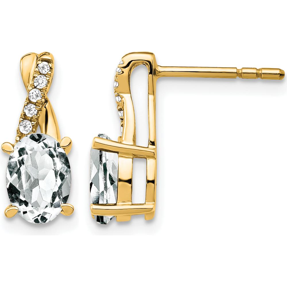 10K Yellow Gold Drop Earrings with Oval White Topaz and Round Diamond Accents - 0.75 Carat Total Weight by Oro Pregiato